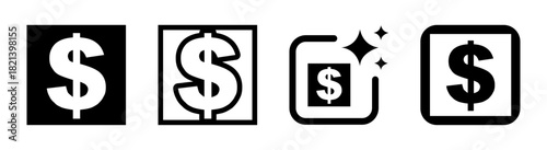 Dollar icon for American currency money sign in black transparent vector illustration