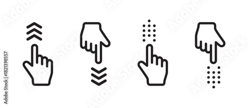 Vertical swipe gesture icons set with hand pointer and arrow indicators