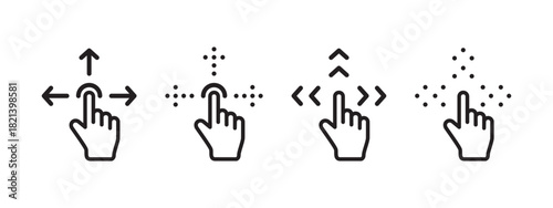 Multi-directional swipe gesture icons with hand pointer and arrows