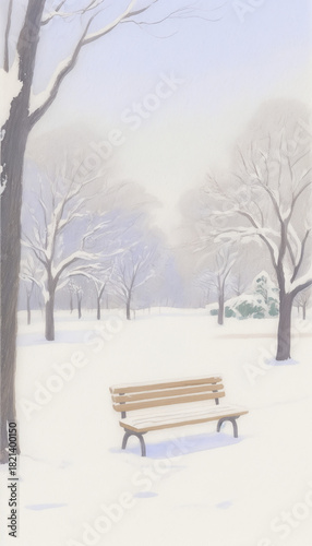 Wallpaper Mural Winter park with bench and trees Torontodigital.ca