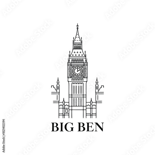 Elegant Big Ben line art offers a classic London landmark icon