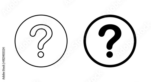Question mark icon in circular outline. FAQ and support symbol