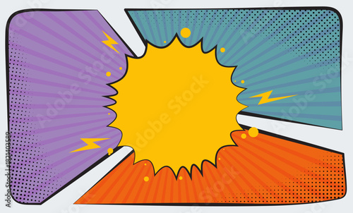 Bright abstract comic style background with lighting and star elements