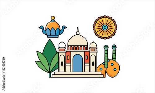 Taj Mahal & India Elements Icon Set