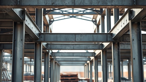 ibeam. Exposed steel I-beam support structure on a construction site with metallic textures. real-estate listings.