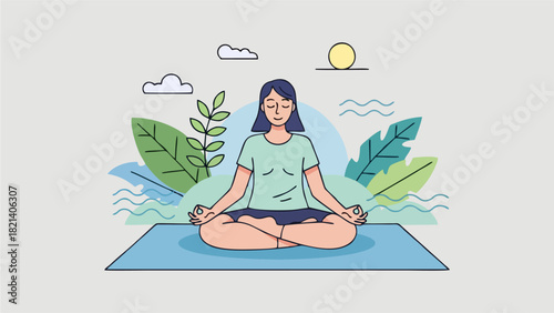 Meditating Woman Yoga Mindfulness and Well being Illustration