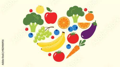 Heart Shape Made of Fruits and Vegetables Healthy Eating and Lifestyle Concept