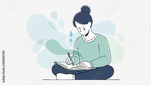 Creative Woman Writing in Journal Illustration Concept