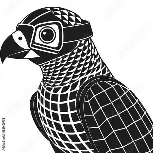 Stylized geometric patterned falcon head illustration graphic design