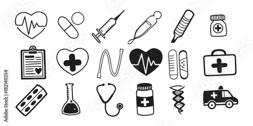 Collection of medical and healthcare-related icons for digital and print design projects