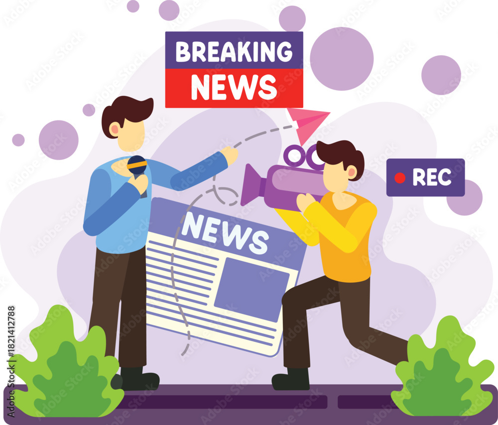 Obraz premium breaking news reporter illustration