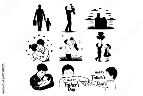 Father's Day Silhouettes Heartwarming Family Moments and Bonding Illustrated Vectors