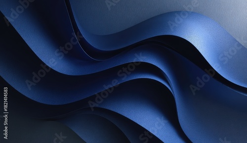 Elegant abstract composition featuring flowing, layered ribbons in various shades of blue, creating depth
