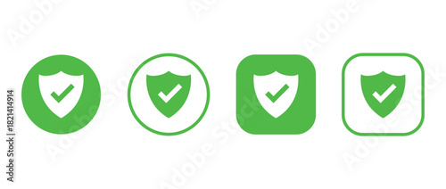 Set of green verification icons, Shield with check mark icon set, check mark symbol, verification symbol, shield icon 