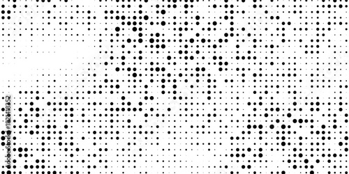 Grunge halftone gradient texture. Fading grit noise background. Sandy gritty wallpaper. Retro pixelated backdrop. Black and white anime or manga comic overlay. Vector textured graphic design