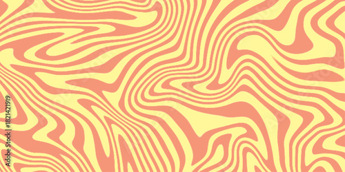 Vector Seamless Pattern with Swirl Wavy Caramel. Toffee Milkshake Abstract Background. Op Art 3D Wavy Lines Yellow and Deep Magenta Seamless . marble pattern as illustration background .