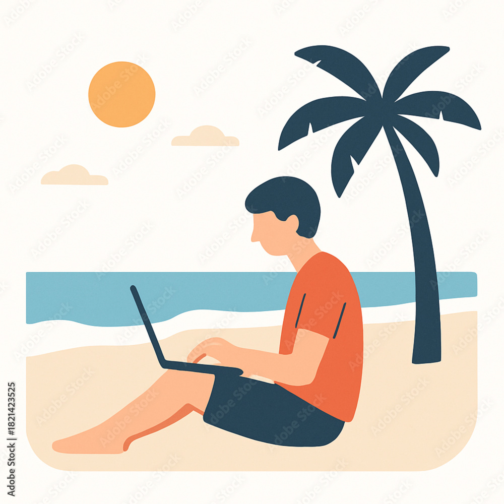 Fototapeta premium Beach Work vector illustration for business and technology concepts