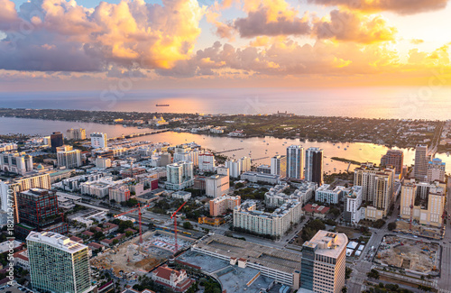 West Palm Beach Florida Skyline Sunrise Aerial View