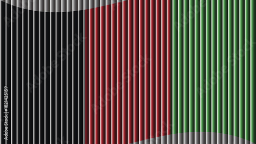A striking visual composition featuring vertically aligned stripes of black red and green hues