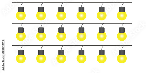 Hanging Yellow Light Bulbs on Wires – Glowing Decorative Lighting Vector Illustration