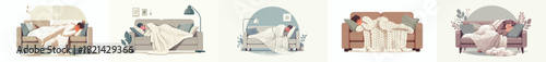 Napping with a thick blanket in winter. Vektor, design, minimalist, illustrations, set icon