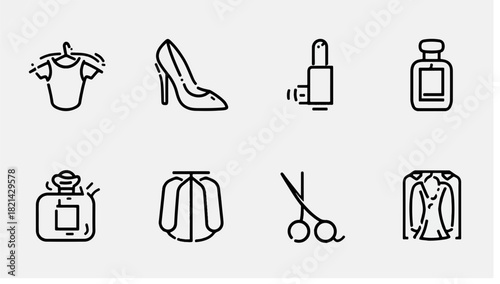 Fashion and Beauty Icons Set on Light Gray Background