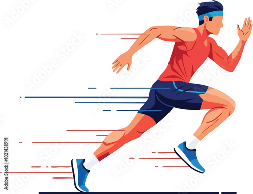 Vector Illustration of a Man Running Fast with Motion Lines Showing Speed and Agility