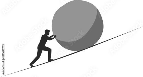 Endeavor A Silhouette of Determination Pushing a Heavy Stone Uphill