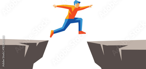 Man Jumping Over Gap Embracing Challenges & Achieving Goals with Determination