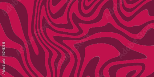 Red Groovy Waves Background. Abstract colorful retro style groovy psychedelic background banner. Vector Modern background for design and card, covers, package, wrapping paper.
