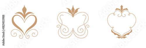 Vector set of logo design templates and graphic elements, organic cosmetics, floral illustration in simple linear hand drawn style, plants and flowers, natural products emblems