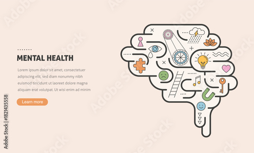 Abstract brain infographic. Mental health concept illustration.