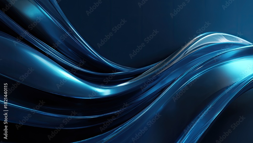 Fototapeta premium Abstract, fluid, flowing blue metallic ribbons against a dark blue background