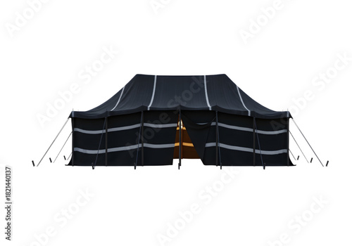 Large black Bedouin tent traditional stripes png on transparent background