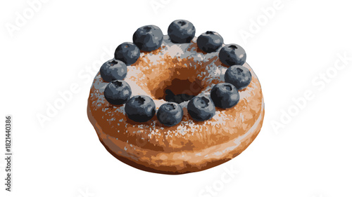 Blueberry Donut Sprinkled with Powdered Sugar on White Background doughnut pastry