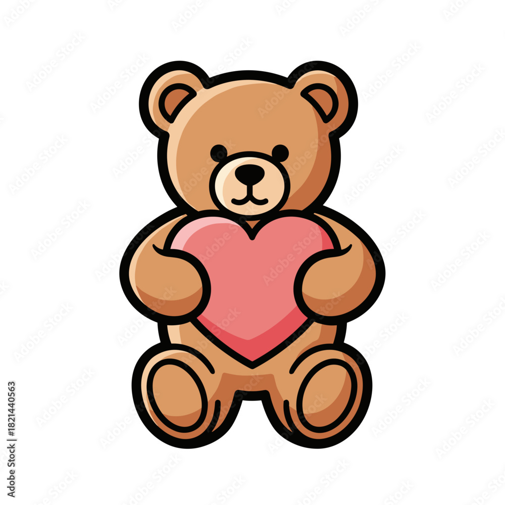 Obraz premium Teddy bear holding heart emblem, love and affection symbol in gift illustration
