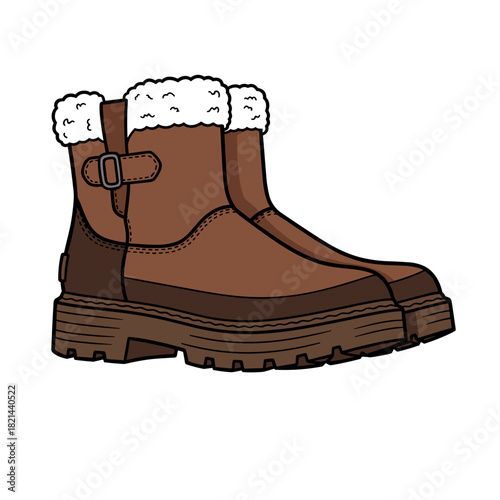 Brown leather winter boots with fur lining, outdoor footwear and cold weather protection