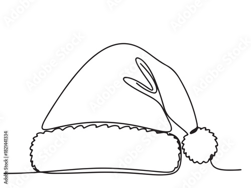 Minimalist Continuous Line Art Drawing of a Santa Hat Outline