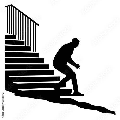 Silhouette of person slipping on icy stairs outdoors, winter hazard and personal injury risk