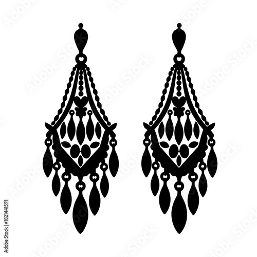 Silhouette of chandelier earrings with hanging elements, opulence and elegance in fashion accessories