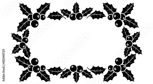 Holly berry and leaf frame design, Christmas decoration and festive border in holiday greeting context