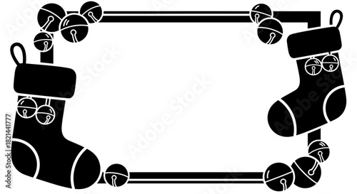 Christmas stocking frame with jingle bells, holiday decor and festive design