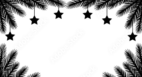 Minimalist Christmas tree border with hanging stars, holiday decoration and festive design for seasonal celebrations