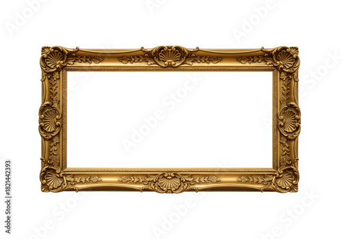 Detailed Gold Panoramic Frame PNG on Transparent Background