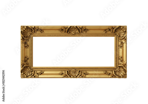 Carved Gold Panoramic Frame PNG on Transparent Background