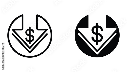 Cost reduction icon set. Dollar Down Icon. Vector illustration for web design. Isolated on white background.