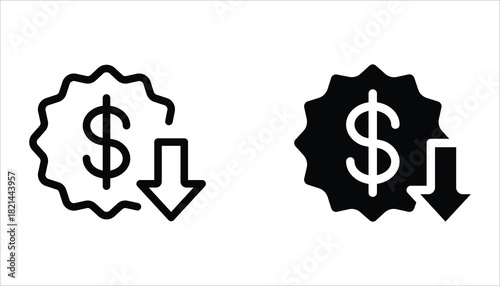 Cost reduction icon set. Dollar Down Icon. Vector illustration for web design. Isolated on white background.