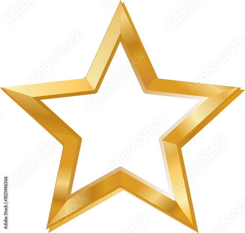 Luxury 3D Star Shape, Vector Isolated Star. Simple and elegant five-point star shape created with a thin gold stroke.
