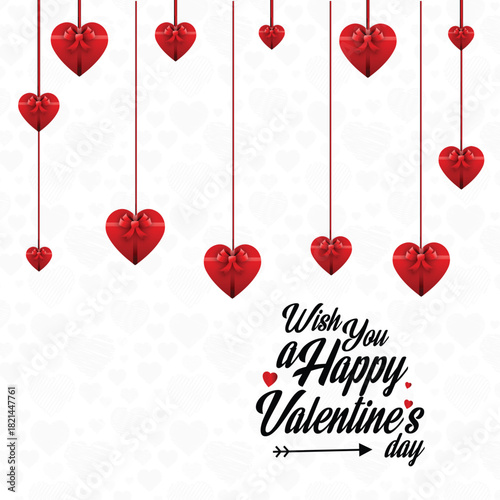 A minimalist Valentine’s Day background featuring suspended red hearts arranged across the top. Clean, simple, and ideal for greeting cards, ads, and romantic announcements.