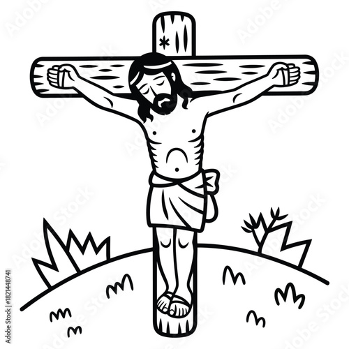 Jesus christ crucified on the cross, religious symbol of sacrifice and redemption illustration isolated on white background, Vector, illustration